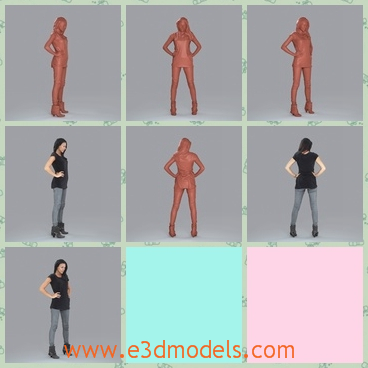 3d model the woman is standing - This is a 3d model of the woman,who is standing on the ground with her hands on her hips.She is sexy and charming.