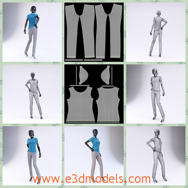 3d model the woman with a blue t-shirt - This is a 3d model of the woman with a blue t-shirt,who has the white pants and pretty shoes on her.