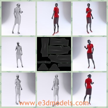 3d model the woman with a skirt - This is a 3d model of the woman with a skirt,who is standing on the floor.The model is a high quality model and can be added more details.