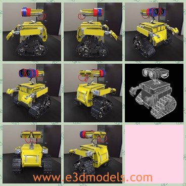 3d model the yellow robot - This is a 3d model of the yellow robot,which is called Wall-e in the famous and romantic movie.He is a boy living the dirty zone made by so called superiormen.