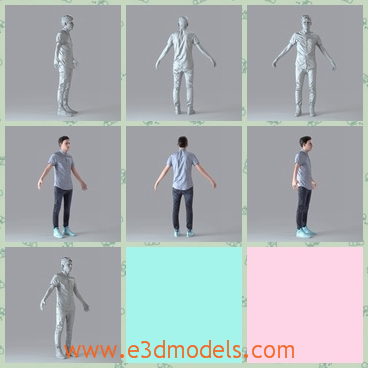 3d model the young guy in jeans - This is a 3d model of the young guy in jeans,who has casual clothes.The model is rigged and tall.