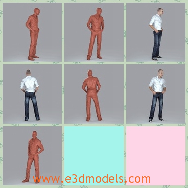 3d model the young man - THis is a 3d model of the young man,who is putting his hand into his pockets.The man has the white shirt and jeans,which look clean.