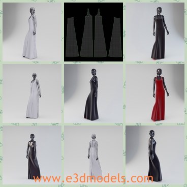 3d model tthe long dress in red - This is a 3d model of the long dress in red,which is made for evening dinner.The woman who has it looks sexy and attractive.