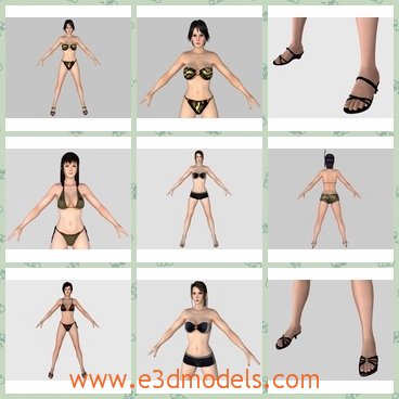 3d models of a bikini girl - These 3d models are very qualified and they are about a sexy bikini girl which are useful for high quality games.