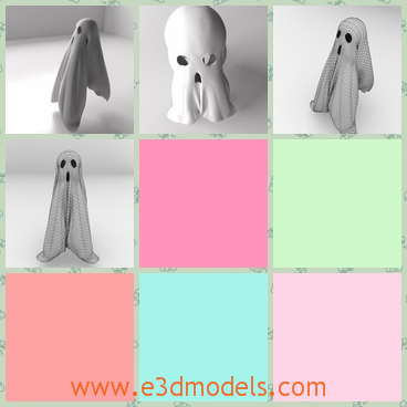 3d models of a ghost - These are 3d models which are about a ghost. This ghost wears a white blanket and has two deep black holes as its eyes.