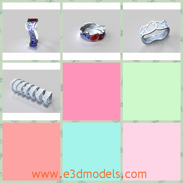 3d models of beautiful enamel rings - Here we have some 3d models which are about several very beautiful enamel rings. One ring has two red cherry patterns on it.