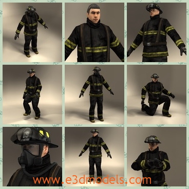 3d models of firefighters - These 3d models are about several firefighters. These firefighters are tall and strong and wear thick dark and yellow uniforms.