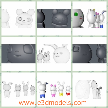 3d models of Japanese style Kawaii figures - These are 3d models of Japanese Style Kawaii Figures.They are modelled and textured in Cinema 4D R15 preview images rendered by Physical renderer.There are 4 objects which are Panda, Cat, Happy Bunny, Sad Bunny.