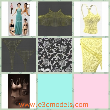 3d models of Lingerie clothes - These 3d models are some sexy clothes of Lingerie which include some hot black underwear and fancy nightclothes with pretty patterns.