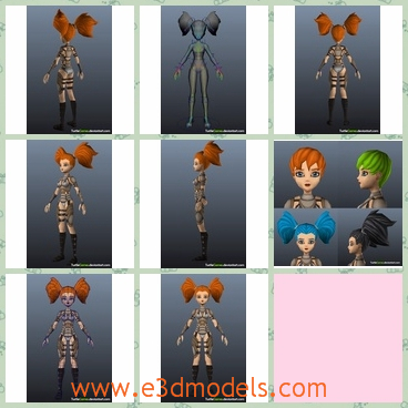 3d models of redhead anime character - There we have some 3d models which are about a redhead anime character. This character is a female one and she has thick red hair and a thin figure.