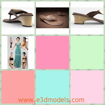 3d models of thong sandal shoes - These 3d models are about thong sandal shoes. which have thick and high heels. These shoes have leather stripes in soft gray color.