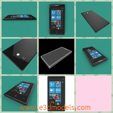 3d model a phone of windows 7 in black - This is a 3d model of a windows 7 phone,which is black and the shape seems long.