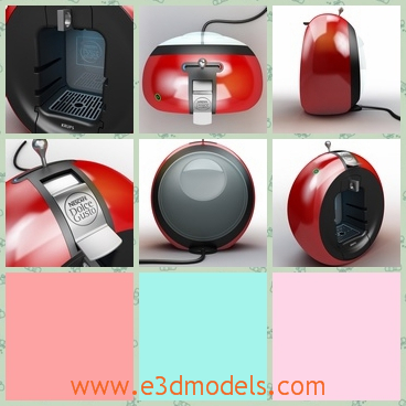 3d model the a round coffee maker - This is a 3d model of the round coffee maker,which is red and charming.The model is small and easy to carry.
