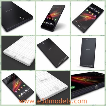 3d model the black Sony phone - This is a 3d model of the black Sony phone,which is detailed and made with a touchscreen.