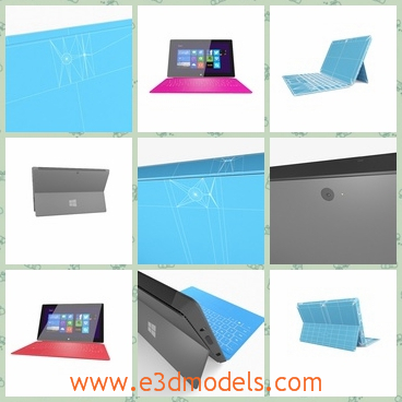 3d model the computer with the microsoft surface - This is a 3d model of the computer with the Microsoft surface,which is common.The computer is thin and light to take.