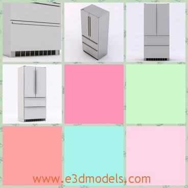 3d model the fridge in white - This is a 3d model of the fridge in white,which is an appliance in the kitchen and the model is tall.