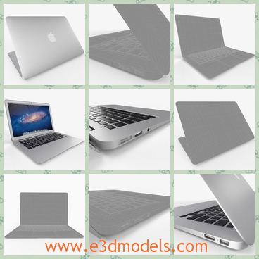 3d model the laptop of Apple - This is a 3d model of the laptop of Apple,which is 11 inch and there is the apple shape on the top of the computer.