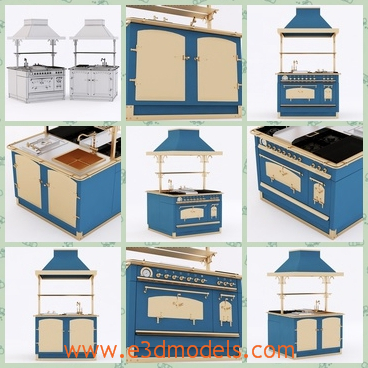 3d model the oven with a roof - This is a 3d model of the oven with a roof,which is blue and large enough to put stuffs.