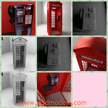 3d model the phone booth in red - This is a 3d model of the phone booth in red,which is in the modern style.The model is built besides the street and is convenient to use.