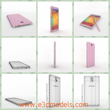 3d model the phone in pink - This is a 3d model of the phone in pink,which is the Samsung brand and it was made in China and the model was made in high quality.
