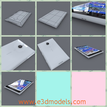3d model the phone of Nokia - This is a 3d model of Nokia Lumia 1520 with high quality.The phone has a touchscreen and the cover is white.