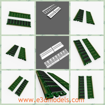 3d model the ram in green - This is a 3d model of the ram in green,which is the chip in the computer or other machines.The chips are the importand parts of the machine.