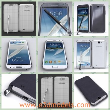 3d model the Samsung Galaxy - This is a 3d model of the Samsung Galaxy Note 2,which is white and presented with a pen.The model has large screen.