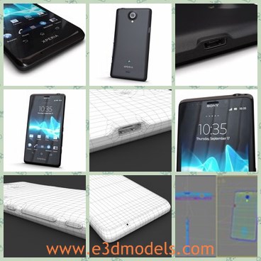3d model the Sony phone - This is a 3d model of the Sony phone,which is black and detailed.The phone is popular among young people.