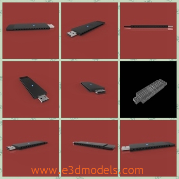 3d model the USB - This is a 3d model of the USB,which can store the materials from computer and the model is black and wireless.