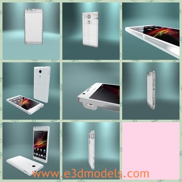 3d model the white Sony - This is a 3d model of the white Sony,which is the new type of the phone.The model was constructed with 27 polygonal objects, each object has an unique name and unique named standart material.