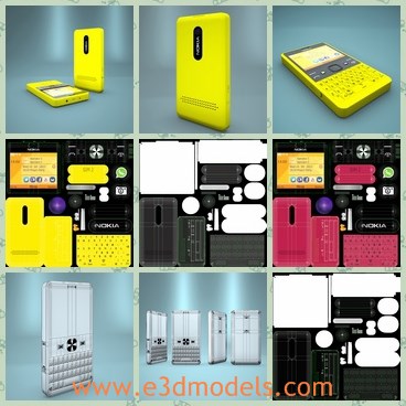 3d model the yellow Nokia - This is a 3d model of the yellow Nokia,which was rendered with Vray and they had Vray material on them.With proper adjustments you can get same result on different rendering engine or 3D software.