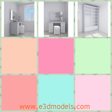 3d model a closet with a desk - This is a 3d model of a wardrobe with a desk,which is not so big.The model of the closet is as high as the height of the room.