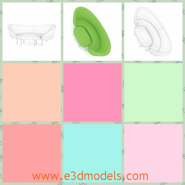 3d model a green sofa with footrest - This is a 3d model about a green sofa with footrest,which is long and oval at the first sight.