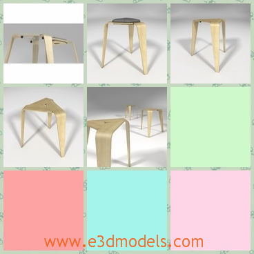 3d model a modern stool with three legs - This is a 3d model of a stool with three legs,which is made of oak and it was composed of three parts .