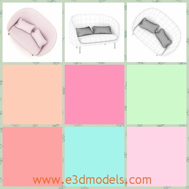 3d model a pink sofa with pillows - This is a 3d model about a pink sofa with pillows on it,which has a pair of pillows and the sofa is big enough for two persons.
