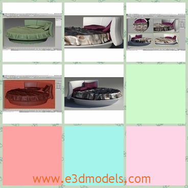 3d model a round bed in different colors - This is a 3d model of the round bed,which is provided in various colors.The pillows is lying on the bed.