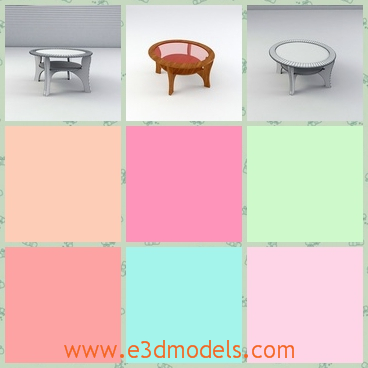3d model a round coffee table - This is a 3d model of a round coffee table,which is made in glass materials.The table has four legs and the top is viewed clearly from here.