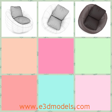3d model a round-shape chair with two pillows - This is a 3d model about a round-shape chair with two pillows on it.The model has leather materials.