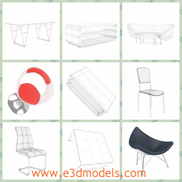 3d model a set of furnitures - This is a 3d model about a series of sofas in the living room,which contains several forms and colors.You can find in it: hocker charis, leather chairs, tables, sofas and others.