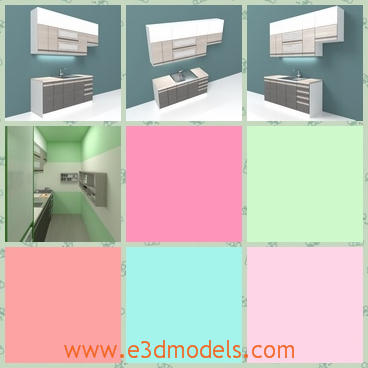 3d model a simple kitchen with modern design - This is a 3d model about a simple kitchen with modern design.There are many cuoboards with the desk.And the whole body is separated with each other.