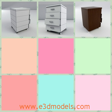3d model a small chest with wheeles - This is a 3d model of a small chest with wheeles,which is colored in white and in brown.The chest has several drawers.