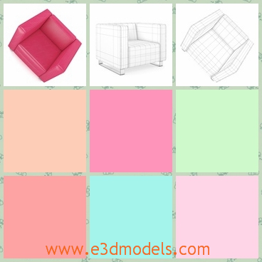 3d model a square armchair in red - This is a 3d model of a square armchair in red color,which is an unnecessary furniture in the house.