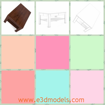 3d model a wooden square table - This is a 3d model about the wooden square table,which is short but firm.The model has short legs,which made the table looks short in the first sight.