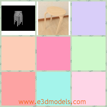 3d model a wooden stool with three legs - This is a 3d model of a wooden stool,which has three legs and the surface of the stool is round.