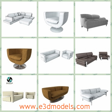 3d model different sofas - This is a 3d model of the different sofas,which are comfortabel and modern in the house.