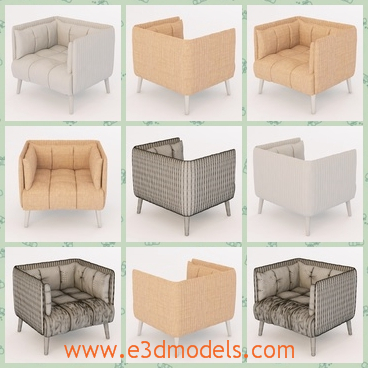 3d model modern chair in a square shape - This is a 3d model of the modern chair in a square shape,which is hold by four thin legs and the furniture is soft to sit on.