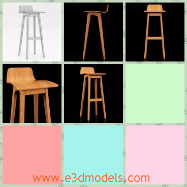3d model of a bar stool - This 3d model is about a cool bar stool which is made of fine wood. This stool has extremely long legs and a short back.