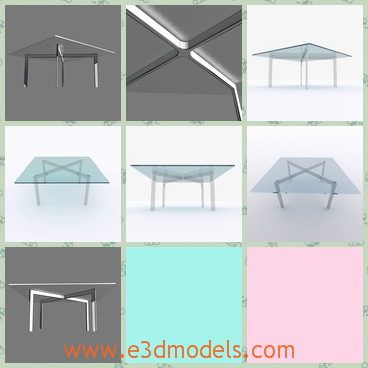 3d model of a Barcellona table - This 3d model is about a Barcellona table which is designed by Mies van der rohe. This table has a glass top and four steel legs.