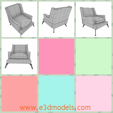 3d model of a big chair - There is a 3d model which is about a big chair. On this chair we can see black square patterns and thick cushions and its legs are short and thin.