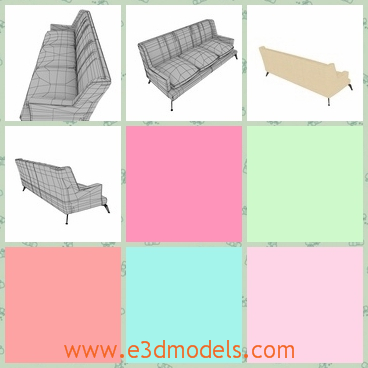 3d model of a couch - This 3d model is about a couch which is very long abd has four short and thin legs. The couch is very soft and thick.